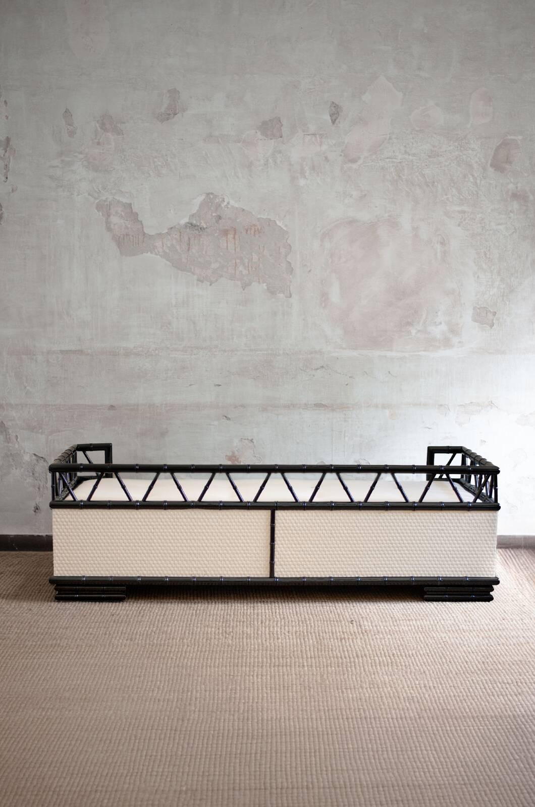 Lacquered wooden daybed with bamboo effect, 1970s