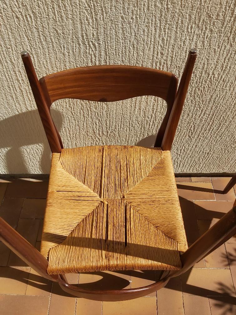 3 Niels Otto Moller chairs in teak and straw 60s