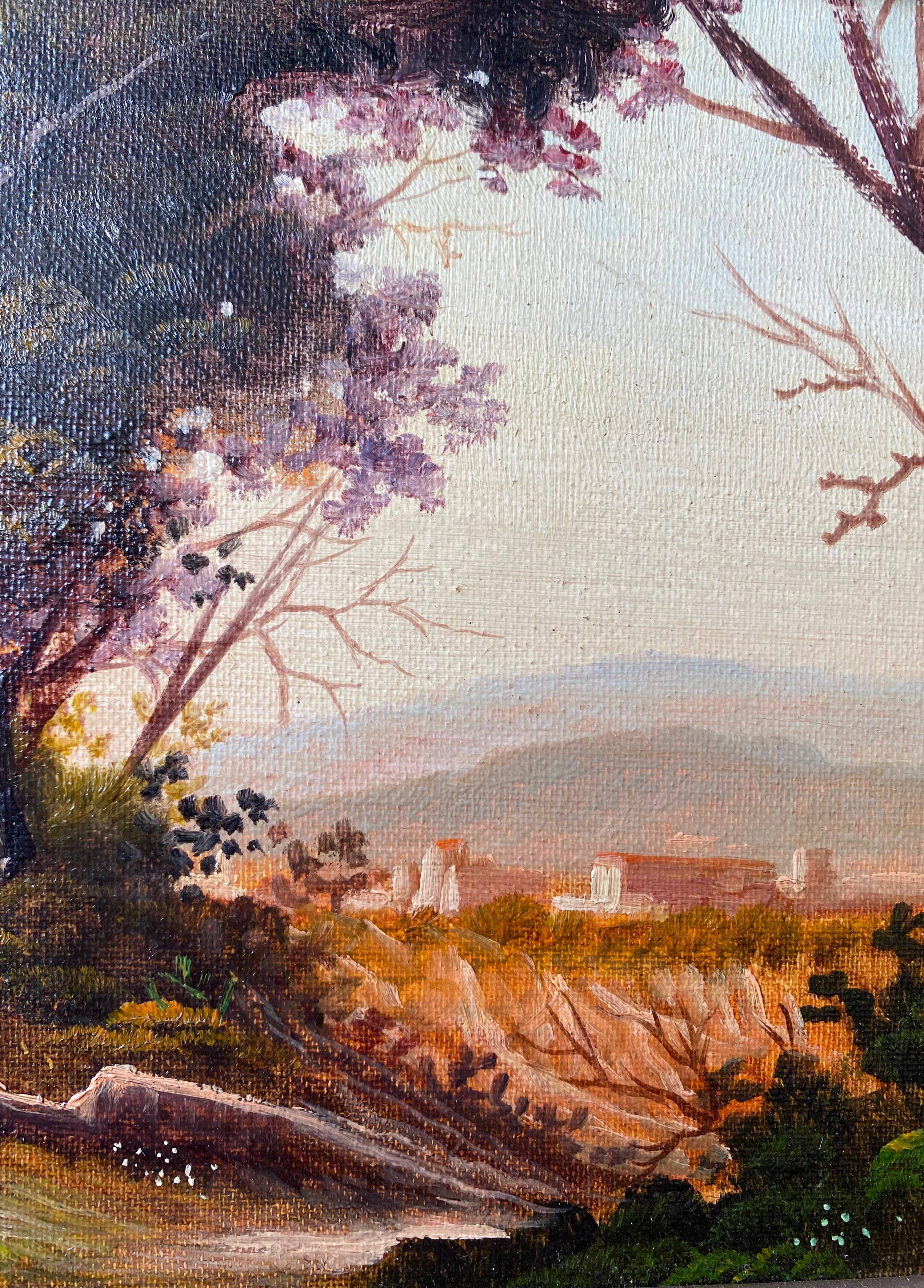 Italian school painting "Hilly landscape" signed + frame