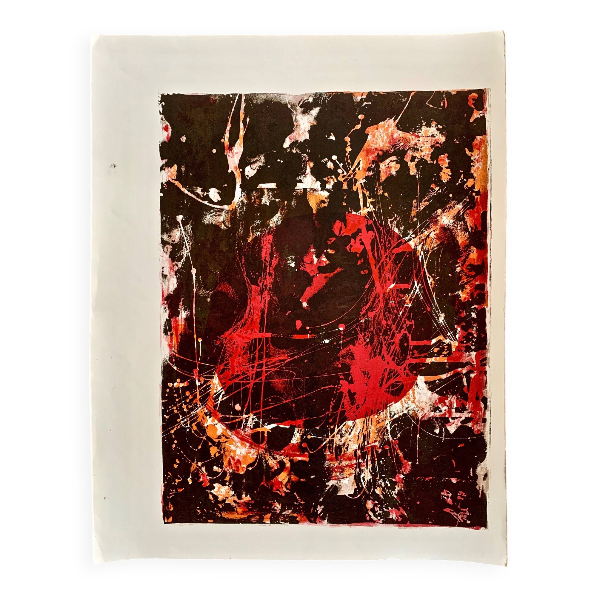 Original lithograph – Red & Black Gesture Lyrical Abstraction 60-70