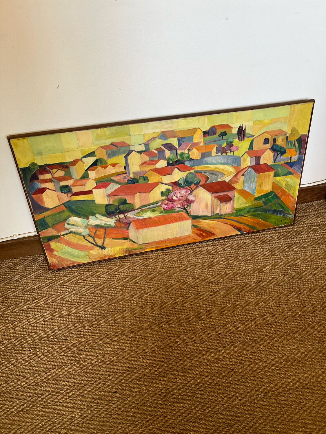 Contemporary painting cubist landscape on canvas