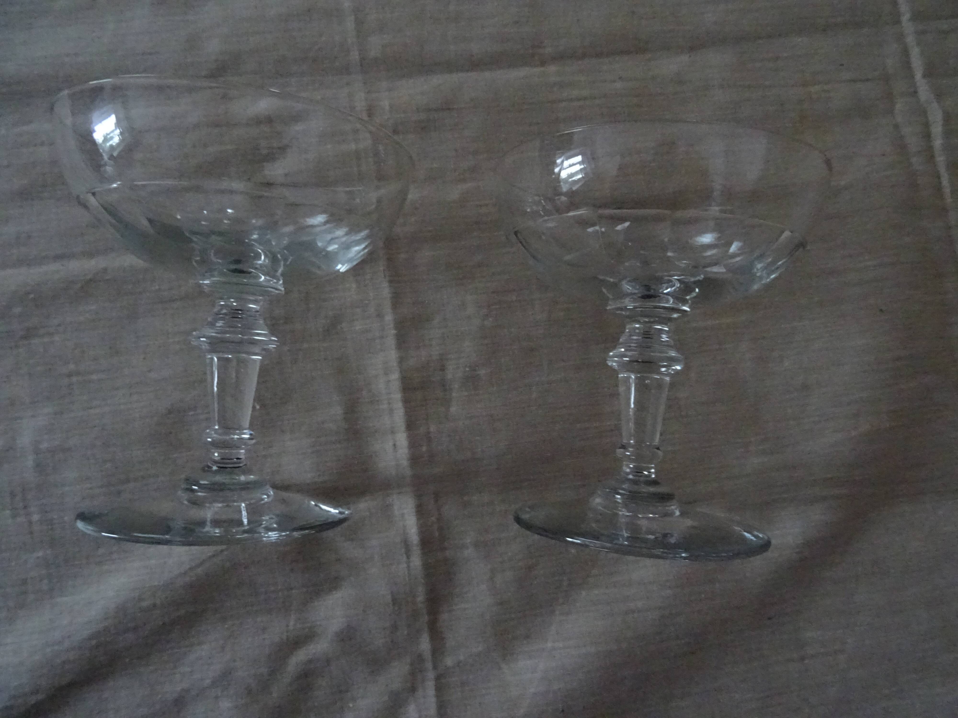 Pair of old champagne glasses crystal faceted louis Philippe