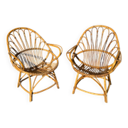 Set of 6 rattan armchairs from the 1960s, France.