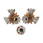 Set de 3 appliques italiennes en métal doré et nacre années 70