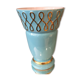 Vase st clement turquoise et dore des annees 1950