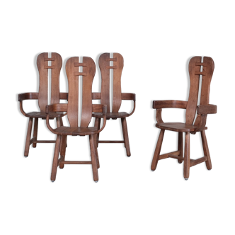 Ensemble de quatre chaises de salle à manger oak mid-century