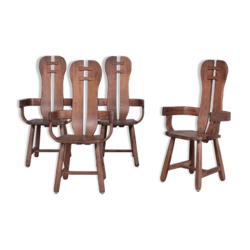 Set of Four Oak Mid-Century Dining Chairs