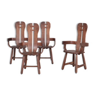 Set of Four Oak Mid-Century Dining Chairs