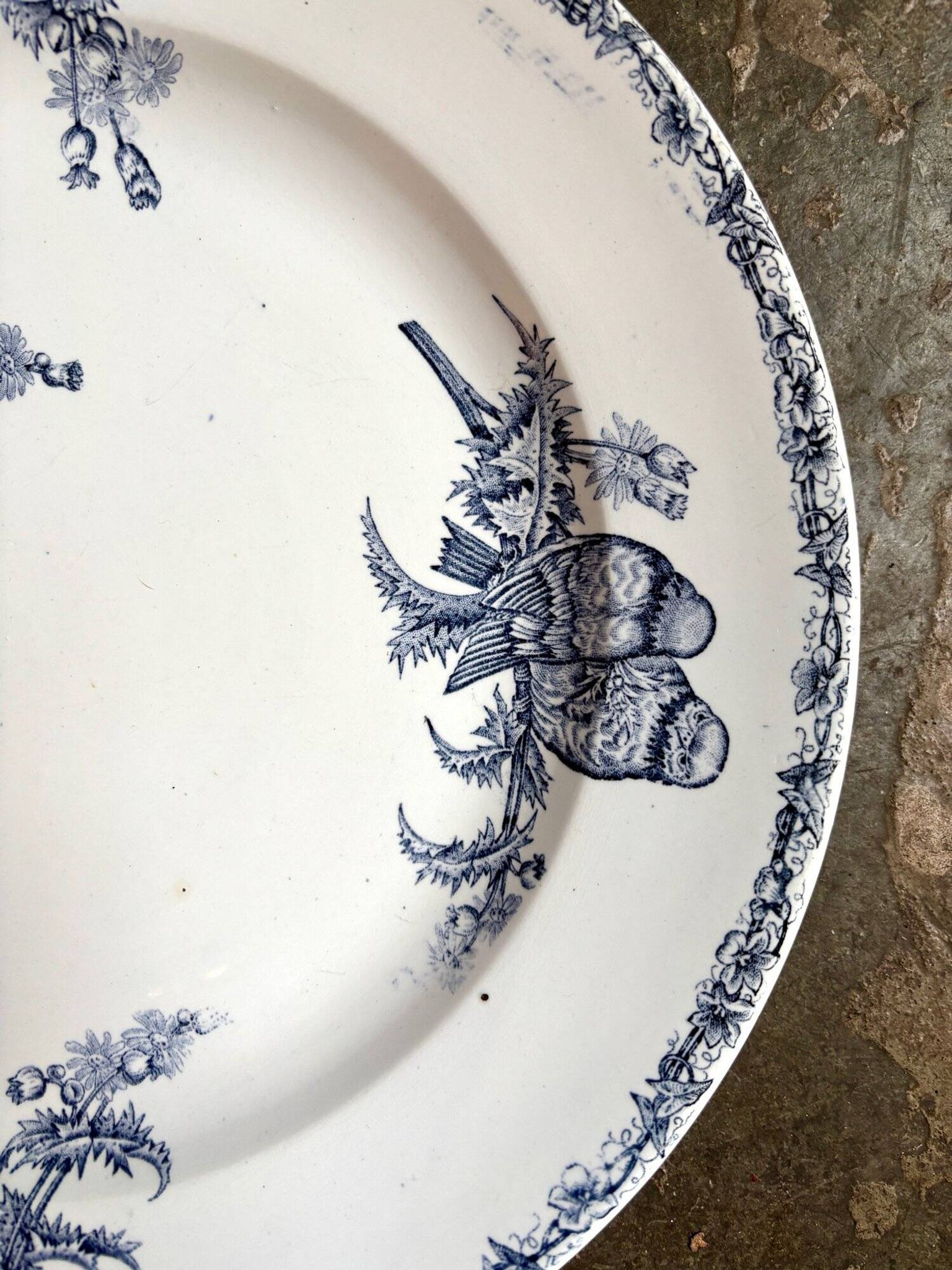 Clairefontaine - Léon Graves round dish in iron earth, "Chardonnerets" service, late 19th century