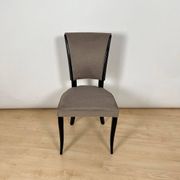 Art Deco Chairs in Black Lacquer & Grey Alcantara, France, 1930s, Set of 6