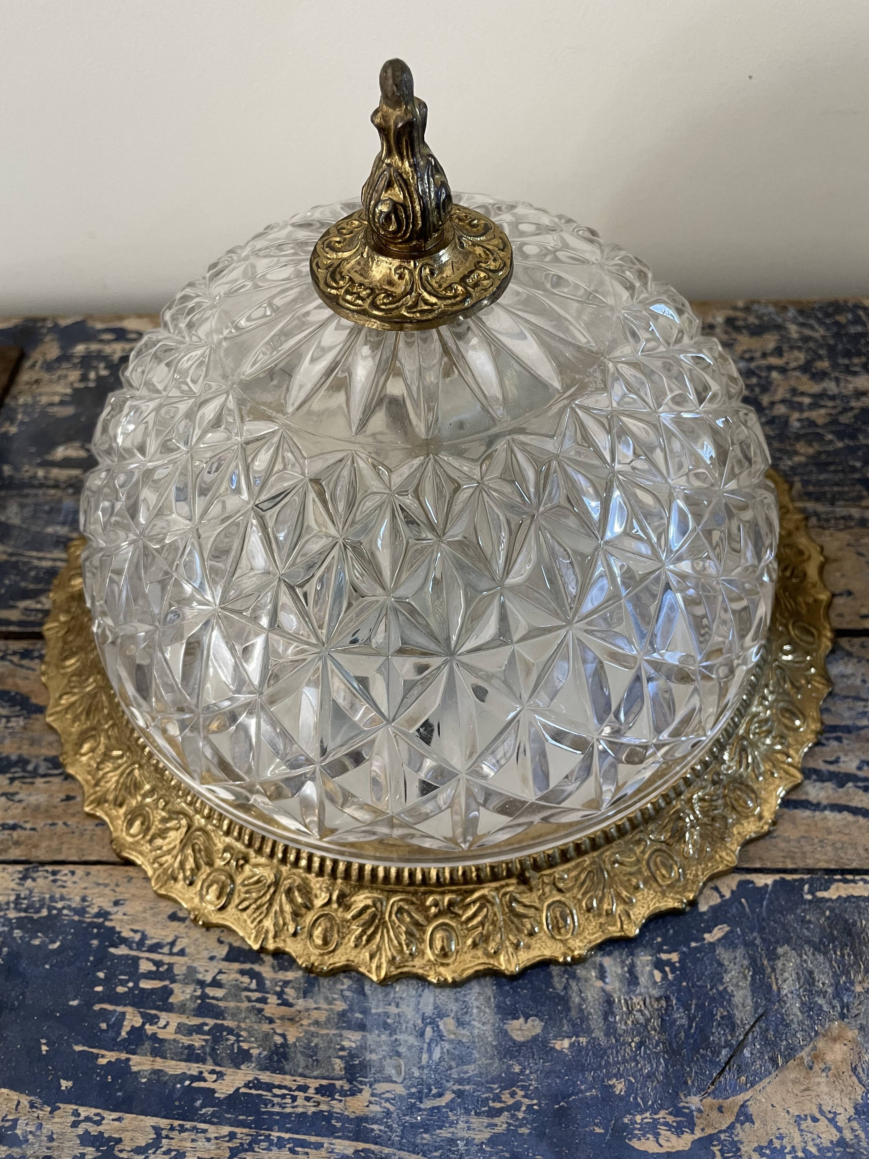 Vintage ceiling lamp in glass and brass