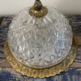 Vintage ceiling lamp in glass and brass