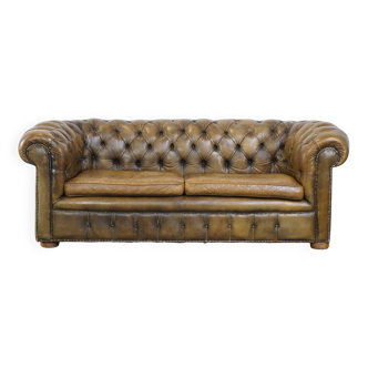 2.5 seater leather chesterfield sofa in a moss green color