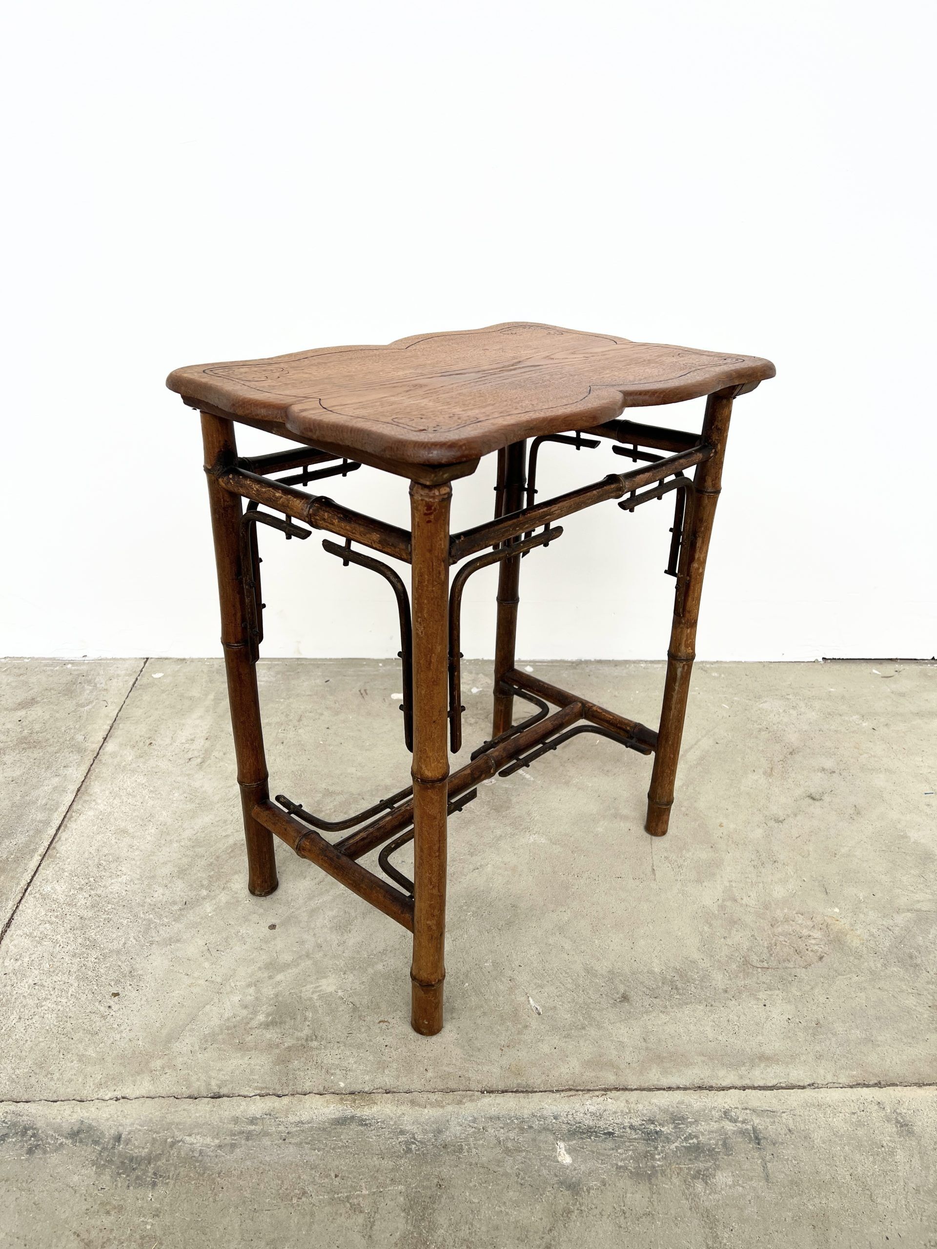 Table d'Appoint Bambou & Bois –Art Nouveau Fin XIXe