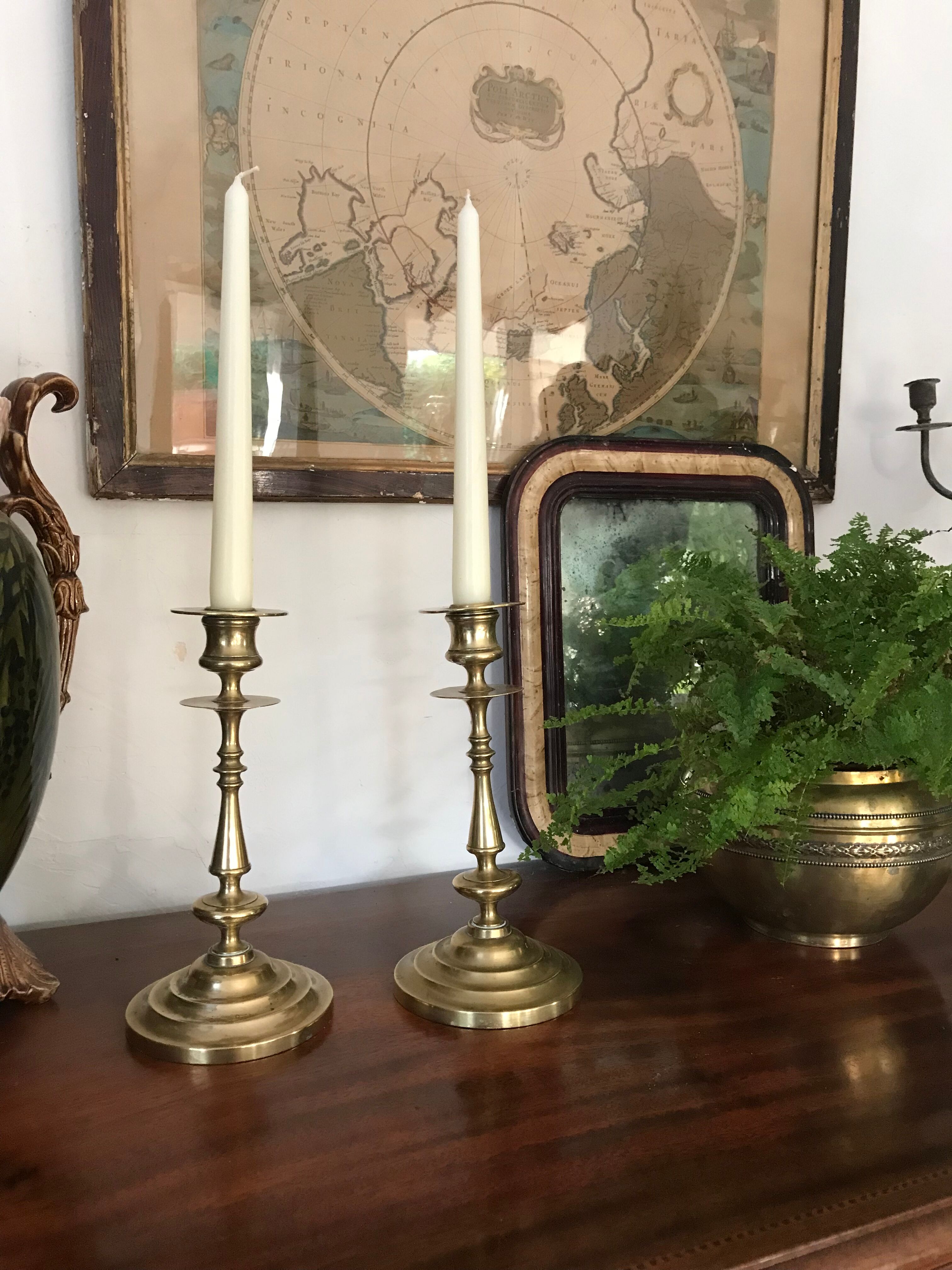 Pair of solid brass candle holders