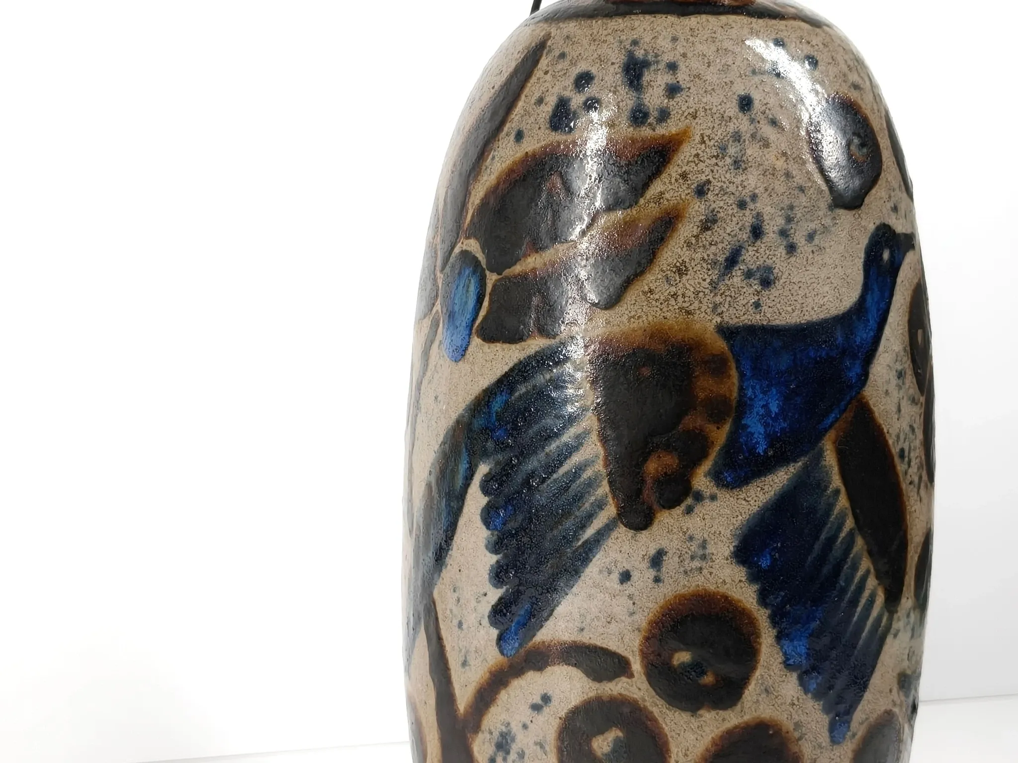 Art Deco Lamp in Stoneware with Blue Birds – Atelier Primavera, circa 1930