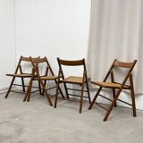 4 chaises pliantes vintage en bois et cannage