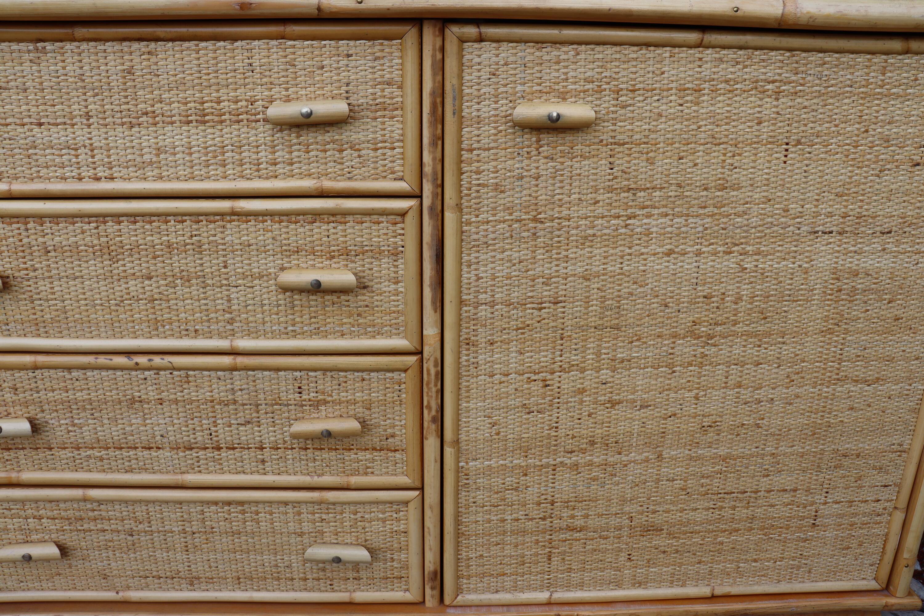 Rattan and Bamboo Enfilade in the style of Dal Vera 1970 Italy