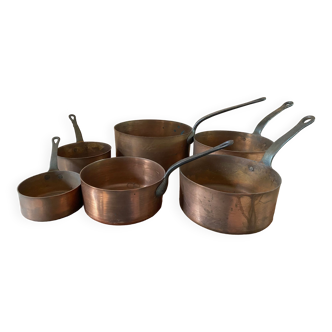 Lot de 6 casseroles en cuivre