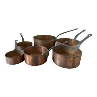 Set of 6 copper pans