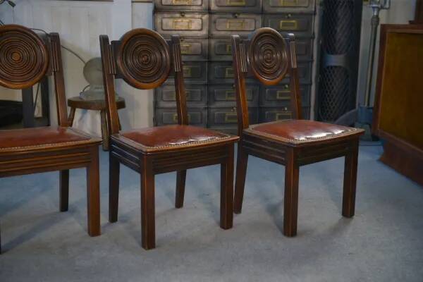 Ensemble de 6 chaises avec assises en cuir par Étienne Kohlmann 1960’s