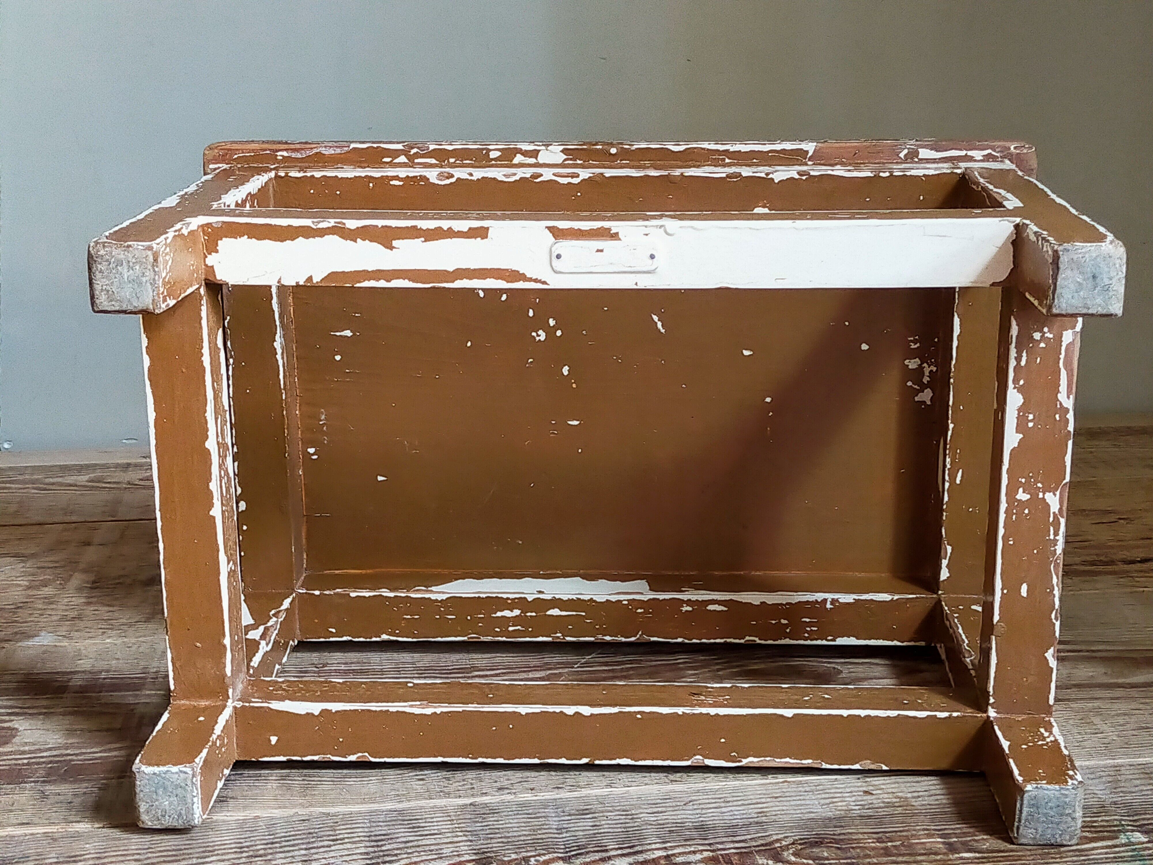 Vintage patinated solid wood side bench