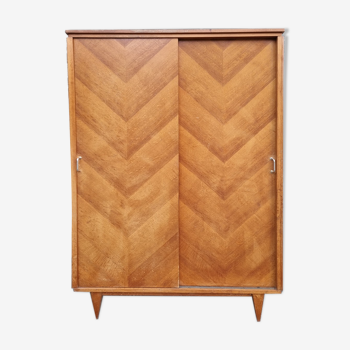 Wardrobe, wood, sliding doors, vintage, 50s / 60s