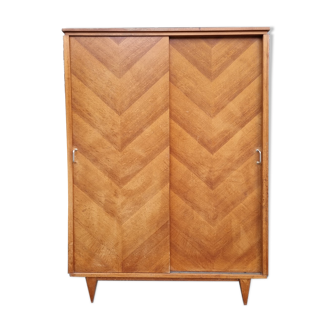 Wardrobe, wood, sliding doors, vintage, 50s / 60s