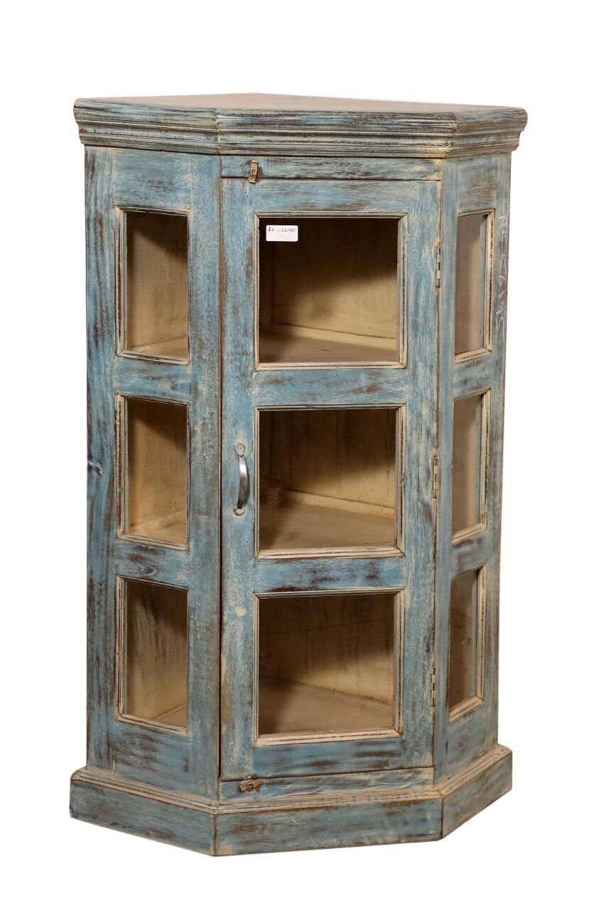 Teak glass notch with light blue patina