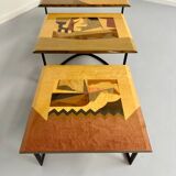 Table basse gigogne marqueterie géométrique design italien vintage