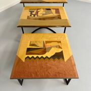 Table basse gigogne marqueterie géométrique design italien vintage