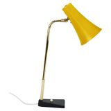 Yellow desk, table or accent lamp by J.T. Kalmar, brass and iron, Vienna, Austria, 1950s.