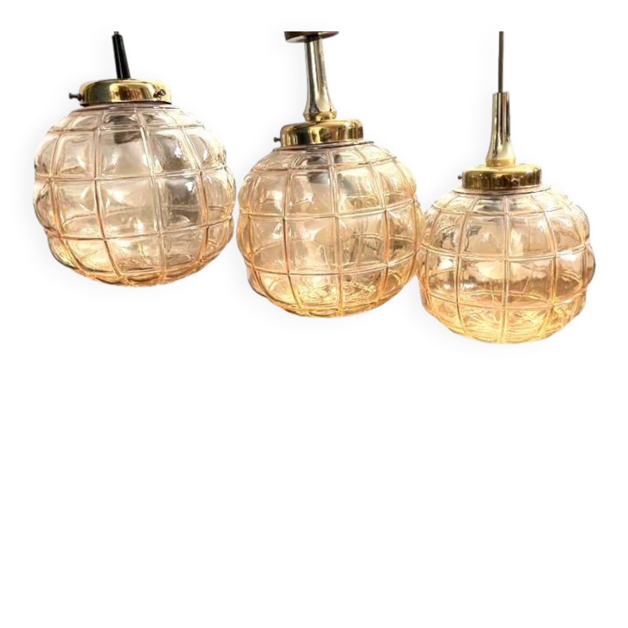Triple Art Deco style amber glass pendant light