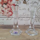 Set of 2 small Art Deco style candlesticks in Bohemian crystal