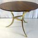 Tripod round coffee table in gilded brass and rosewood – 60s/70s