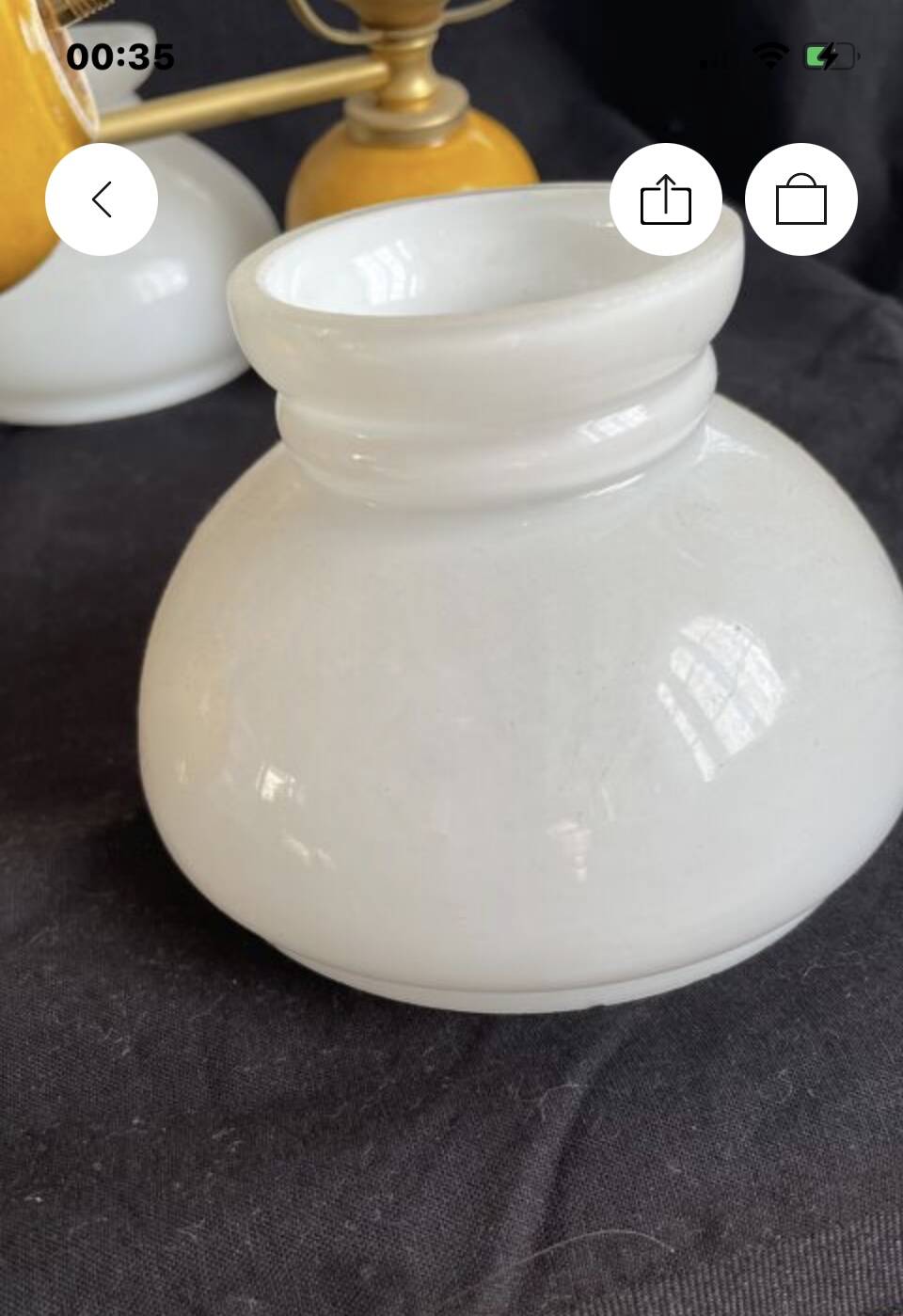 Vintage brass pendant light with opaline porcelain from the 1950s.