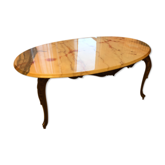 Table basse salon style Louis XV marbre sur pieds bronze