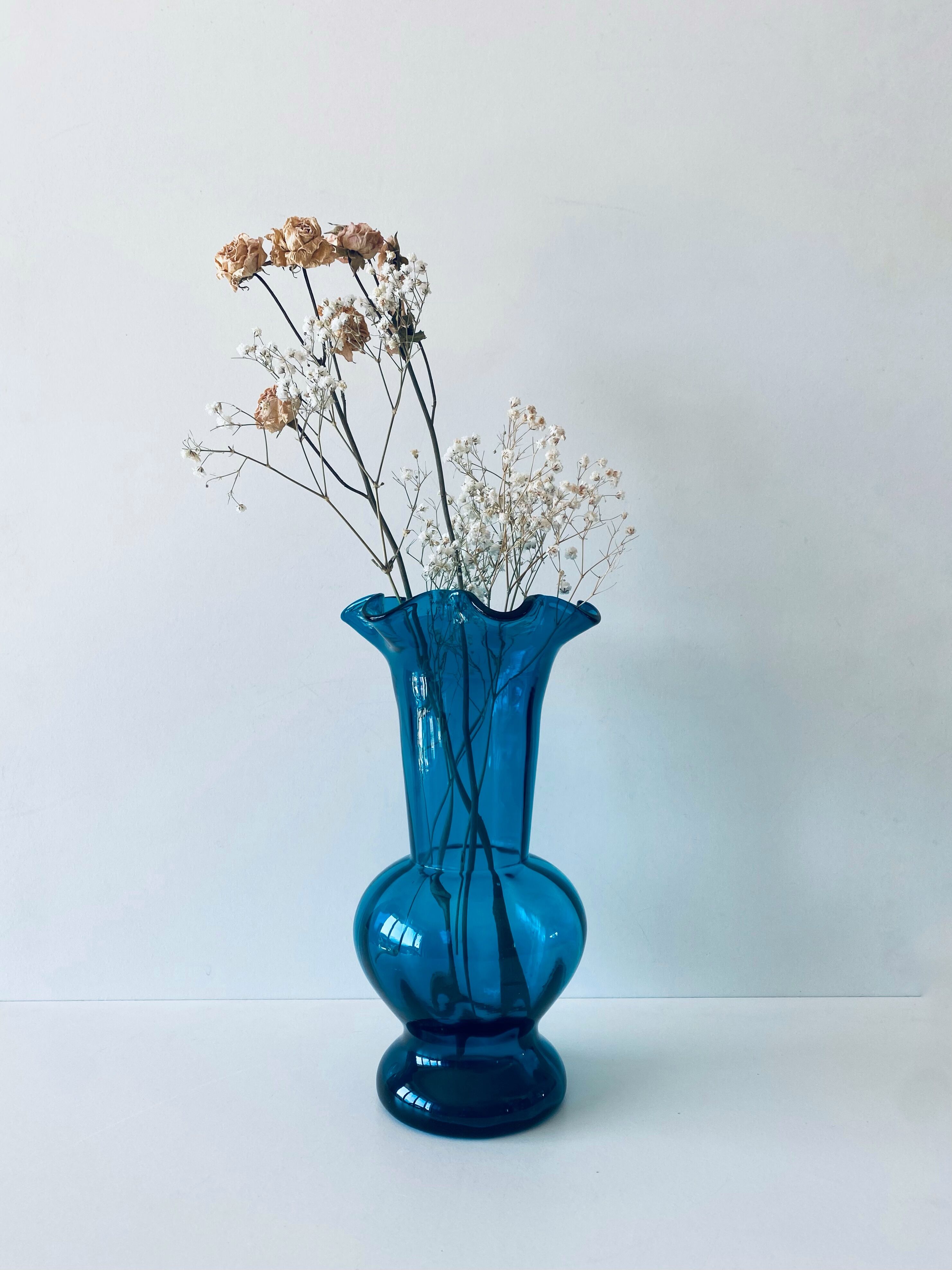 Old blue duck vase with collar