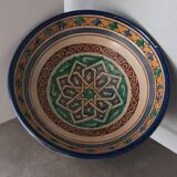 Polychrome ceramic Mokhfia cut dish Tortoise Tronja Morocco 20th century.