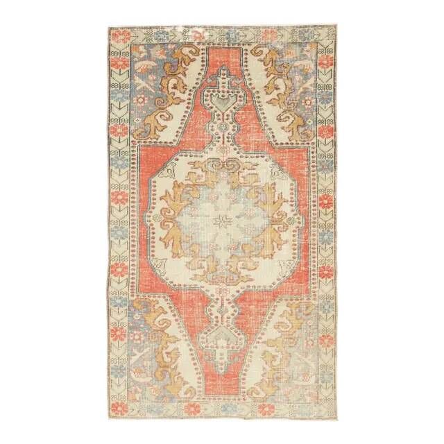Vintage Turkish Oushak Handmade Wool Cotton Red Area Rug 123x220