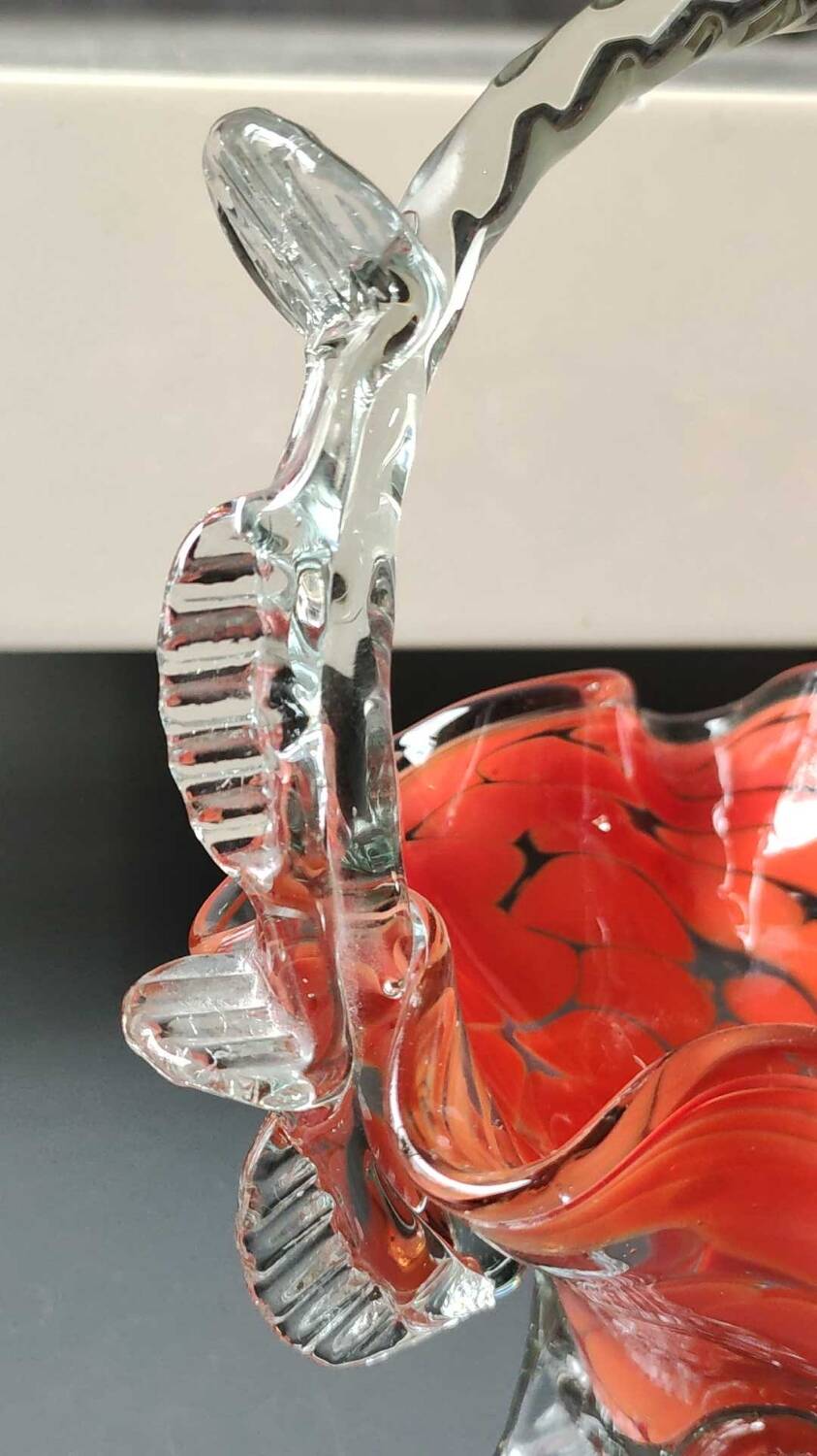 Empty pocket/Basket, Candy basket. In blown art glass. Orange speckled. Murano style