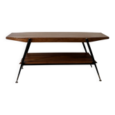 Mid-century coffee table with 2 mahogany wood tops and brass detail, Italy.