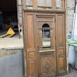 19th-century solid oak entrance door with three openings, including frame.