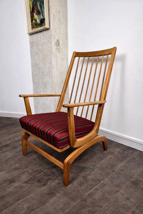 Fauteuil à bascule en chêne avec coussin en tissu, Danemark, 1960.
