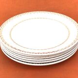 1950s set of 6 cheese/dessert plates, earthenware with gold frieze decoration.