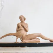 Salvatore Melani – Art Deco woman with pheasant, painted plaster, 1930s