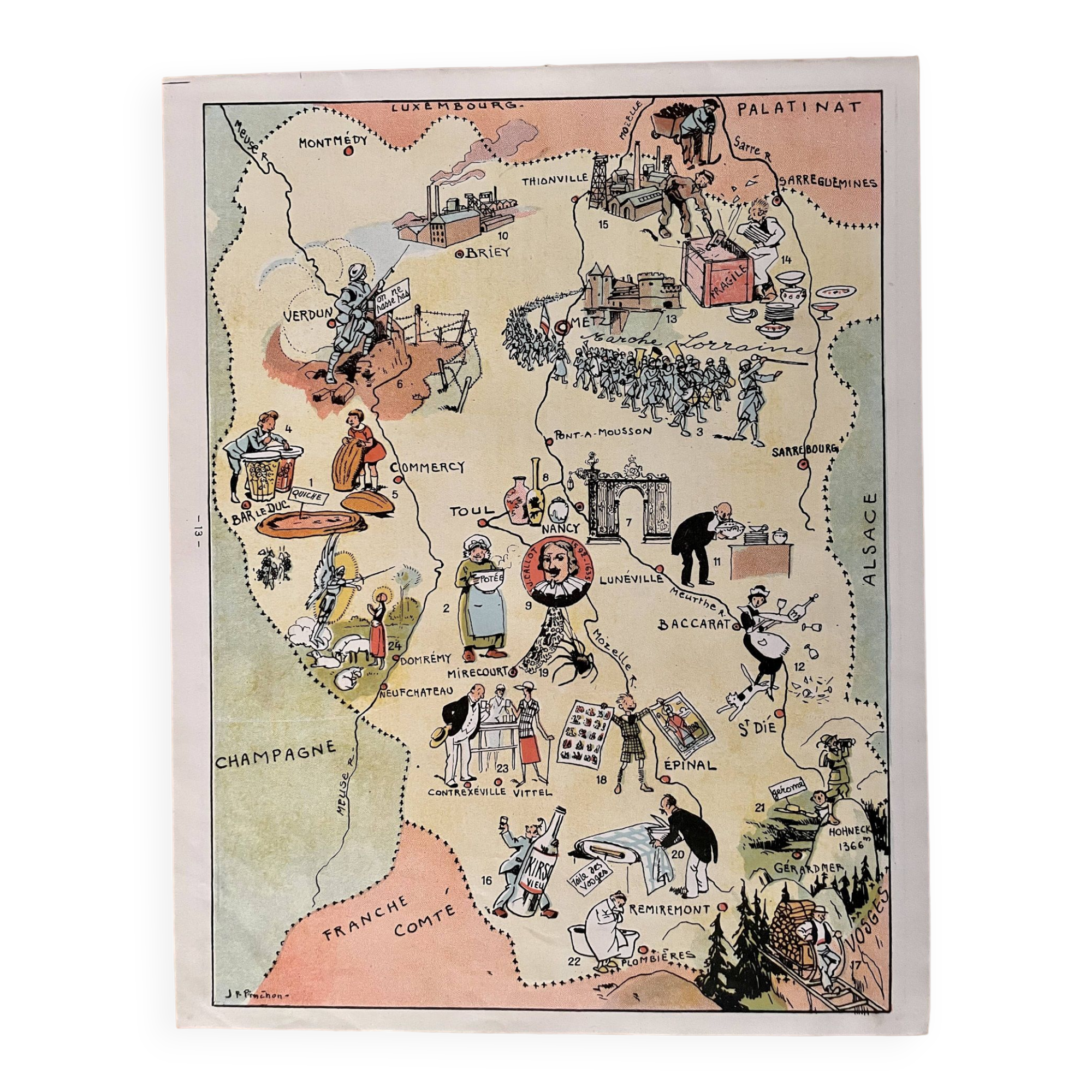 Vintage poster illustrated map of Lorraine 1935 - JP Pinchon