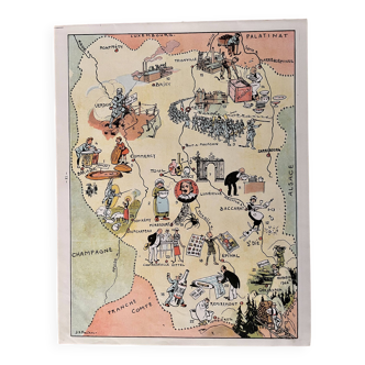 Affiche vintage carte illustrée de la Lorraine 1935 - JP Pinchon