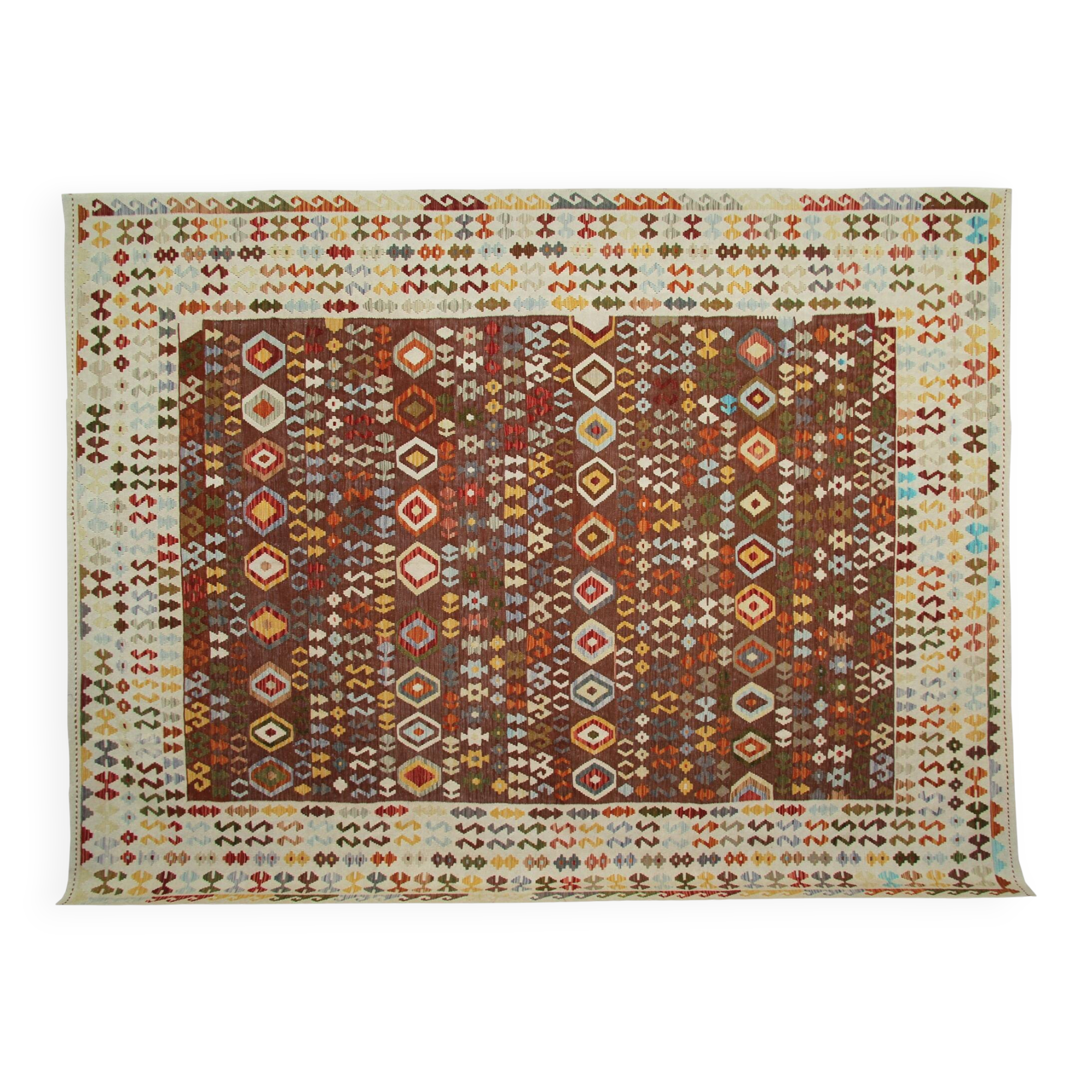 Handmade Large Afghan Kilim Rug, Wool Tribal Flatweave Carpet 379x292cm