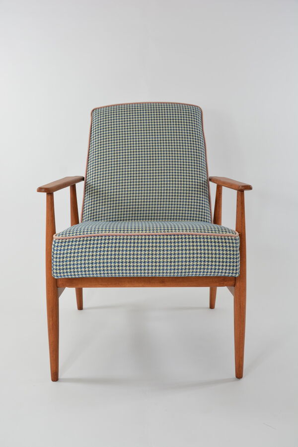 fauteuil Fox pieds de poule bleu